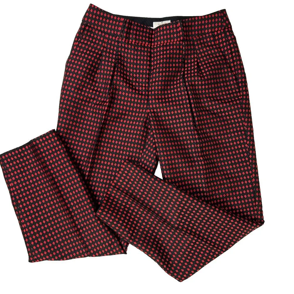 Kate Spade Avery Black & Red Diamond Print  Jacquard Cropped Pants Slacks Sz 0